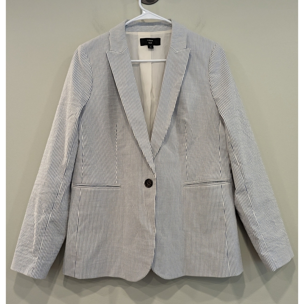 J. Crew Parke Blazer in Stretch Seersucker Blue and White Size 12